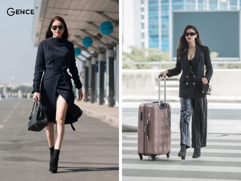 Cool ngầu khi diện tone đen tại sân bay