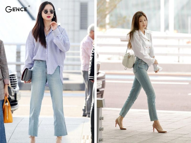 Áo sơ mi đơn giản phối cùng quần ống rộng thời trang