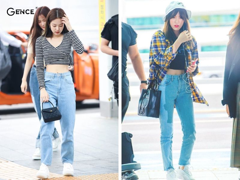 Thời trang sân bay không thể thiếu quần jean hack dáng