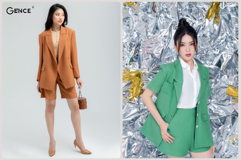 Trang phục công sở hiện đại gồm áo blazer và quần short nữ