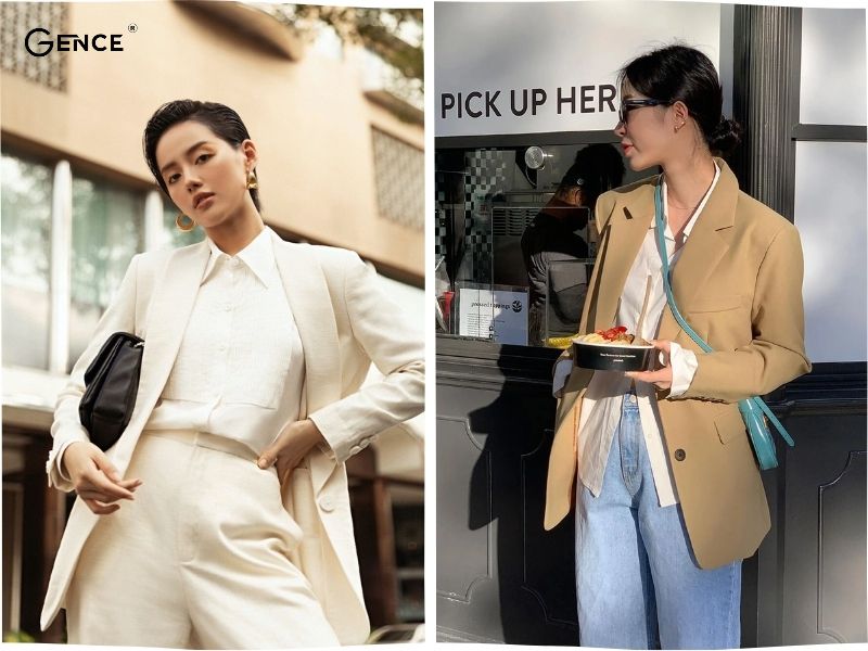 Trang phục công sở thanh lịch áo sơ mi trắng, áo blazer