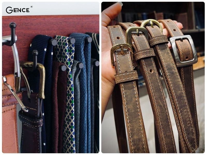 Treo thẳng thắt lưng da trong tủ gỗ