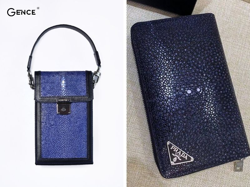 Túi da cá đuối xanh dương dành cho nam thiết kế đơn giản