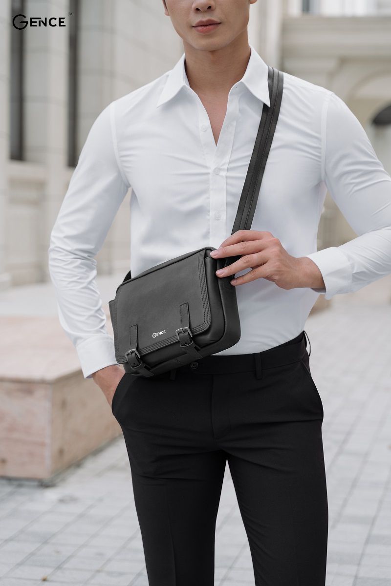 Túi chéo da cho nam TD15 Gence form hình chữ nhật dẹt