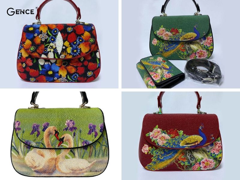 Túi xách da cá đuối in họa tiết hoa văn có cá tính