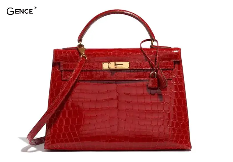 Mẫu túi xách nữ Hermes Kelly 32 Croco Porosas Bordeaux Gold Hardware