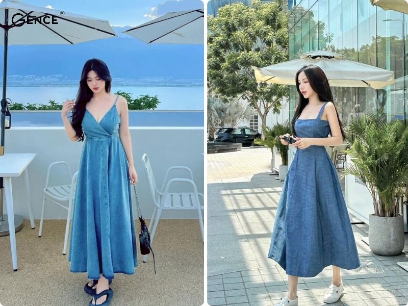 Đầm jean hai dây thể hiện cá tính mạnh mẽ