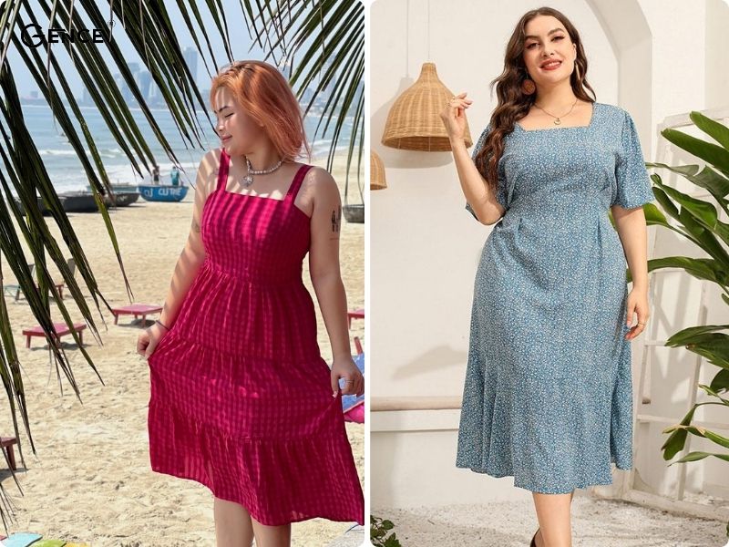 Đầm cổ vuông dáng ngắn được chị em linh hoạt sử dụng