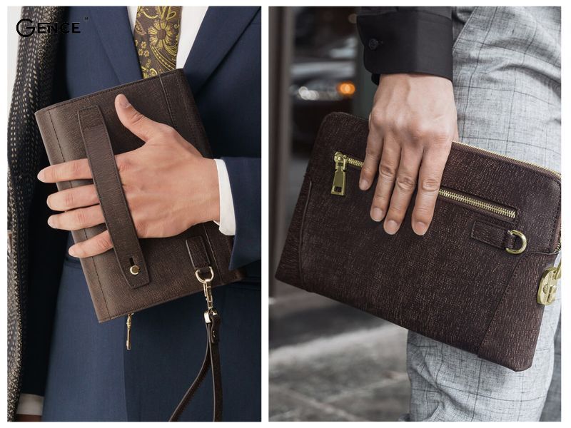 Ví cầm tay Gence làm từ da bò Saffiano