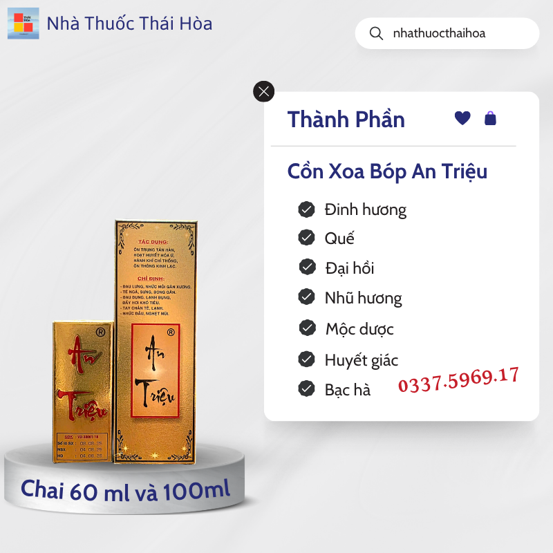 Cồn Xoa Bóp An Triệu có những thành phần gì