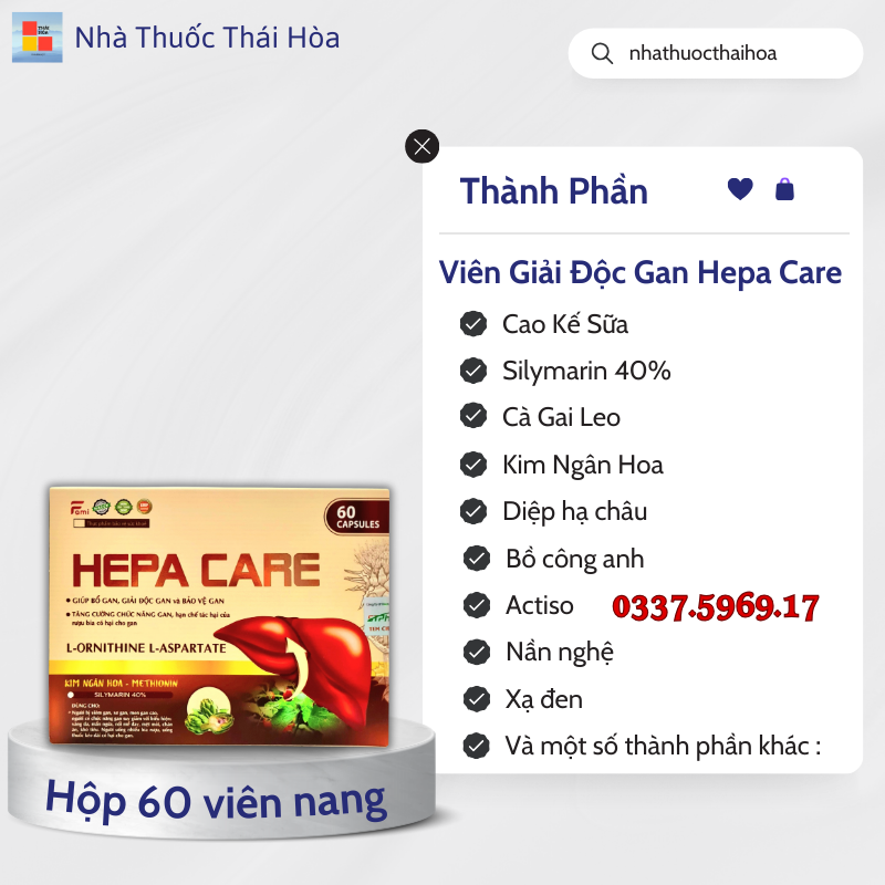 Thành phần giải độc gan hạ men gan HEPA CARE