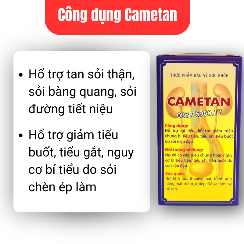 Công dụng Cametan - Hổ trợ tan sỏi thận - Giảm đau thắt lưng do sỏi