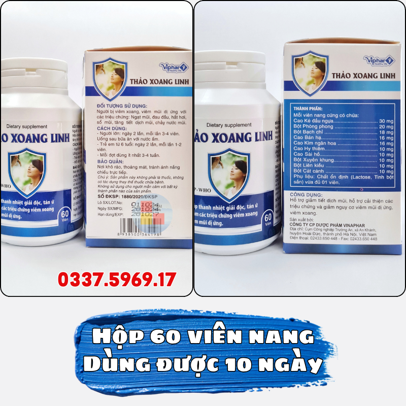 Viên Thảo Xoang Linh hộp 60 viên giúp giảm viêm mũi , viêm xoang