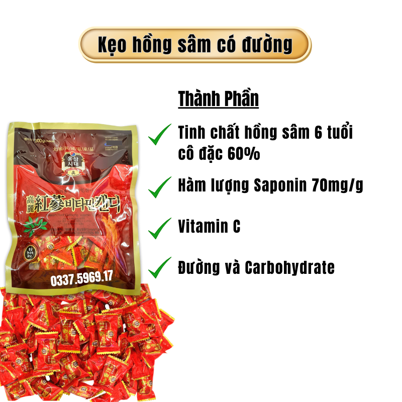 Kẹo Hồng Sâm Hàn Quốc với tinh chất hồng sâm 6 tuổi