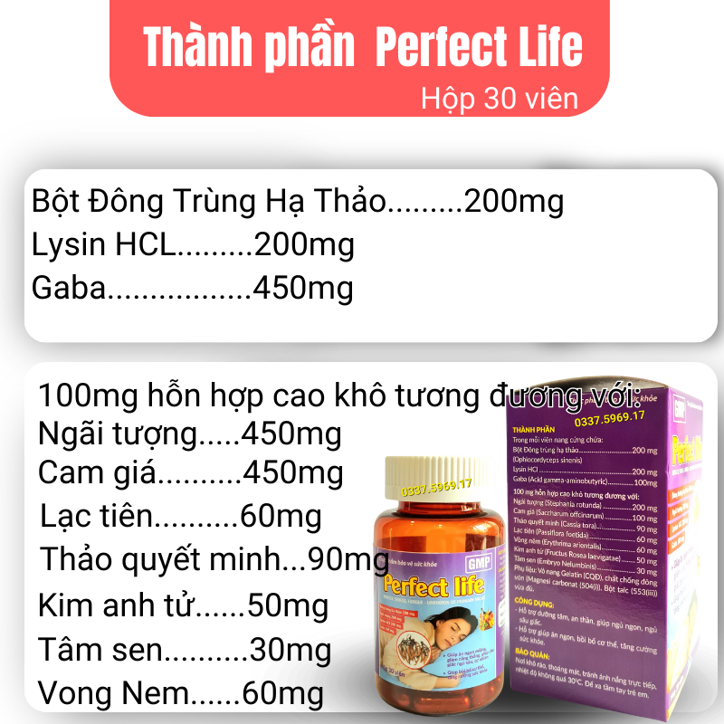 Thành Phần Viên Đông Trùng Hạ Thảo Perfect Life 