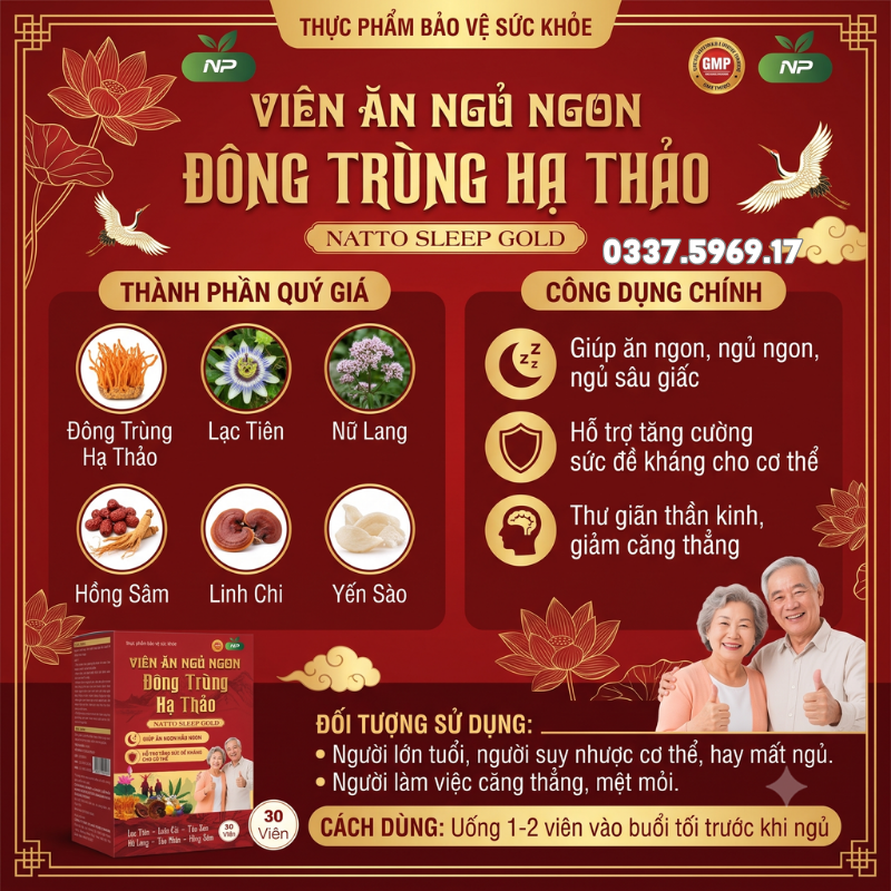 Viên Ăn Ngủ Ngon Đông Trùng Hạ Thảo Natto Sleep Gold dùng tốt cho người cao tuổi, sức khỏe kém