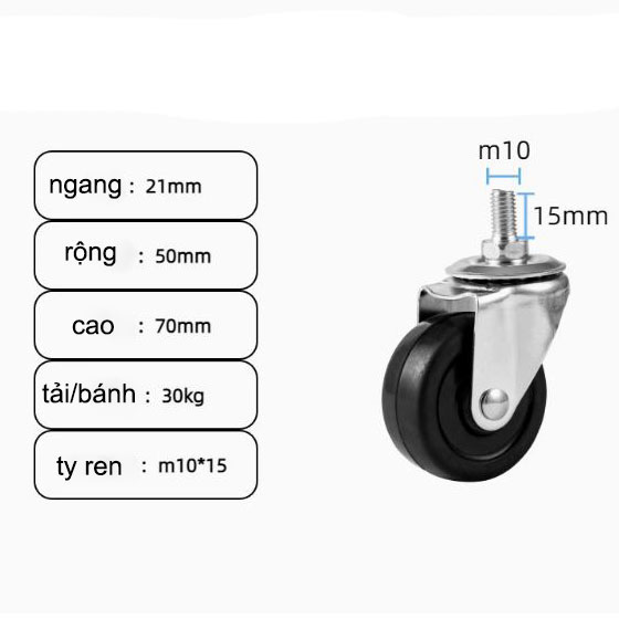 BÁNH XE CAO SU ĐẶC 40, 50, 65, 75mm
