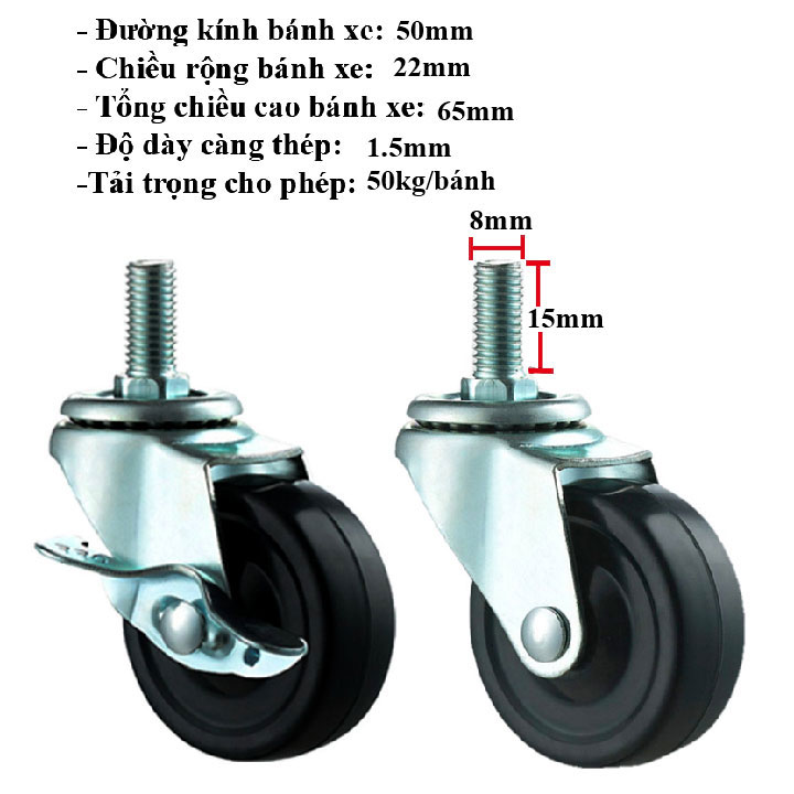 BÁNH XE CAO SU ĐẶC 40, 50, 65, 75mm