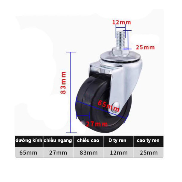 BÁNH XE CAO SU ĐẶC 40, 50, 65, 75mm