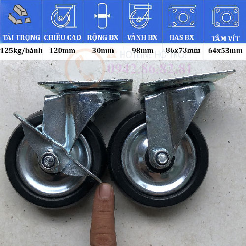 BÁNH XE CAO SU 2 VÒNG BI 50 ĐẾN 120mm