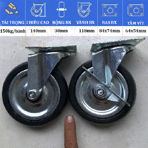 BÁNH XE CAO SU 2 VÒNG BI 50 ĐẾN 120mm