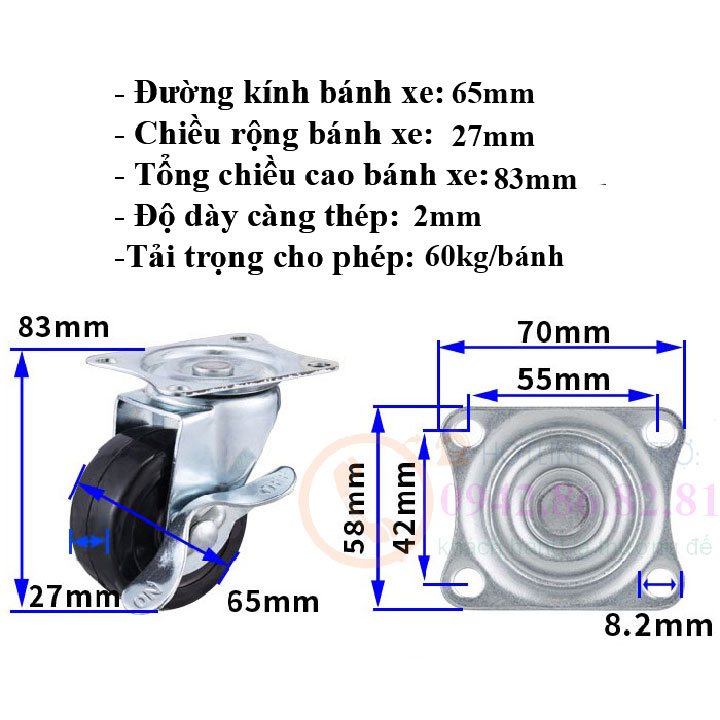 BÁNH XE CAO SU ĐẶC 40, 50, 65, 75mm