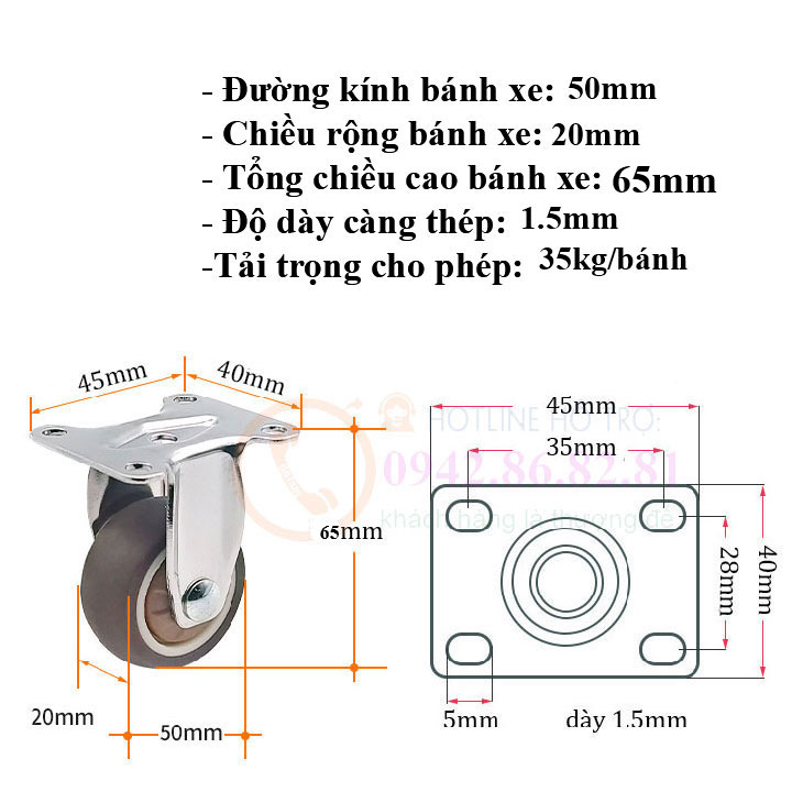 BÁNH XE ĐẨY BẰNG NHỰA DẺO TPR D=50mm