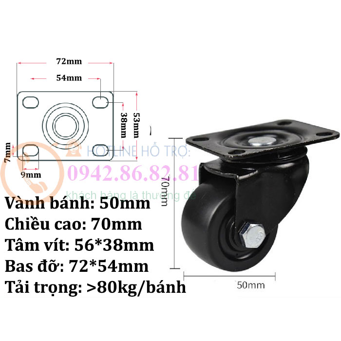 BÁNH XE ĐẨY HÀNG SIÊU TẢI 65 ĐẾN 75mm