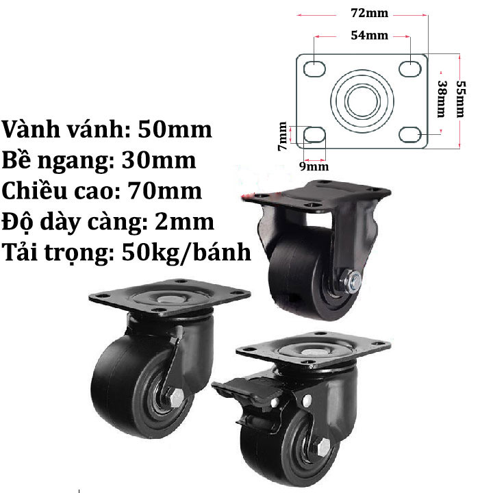 BÁNH XE ĐẨY HÀNG SIÊU TẢI 65 ĐẾN 75mm