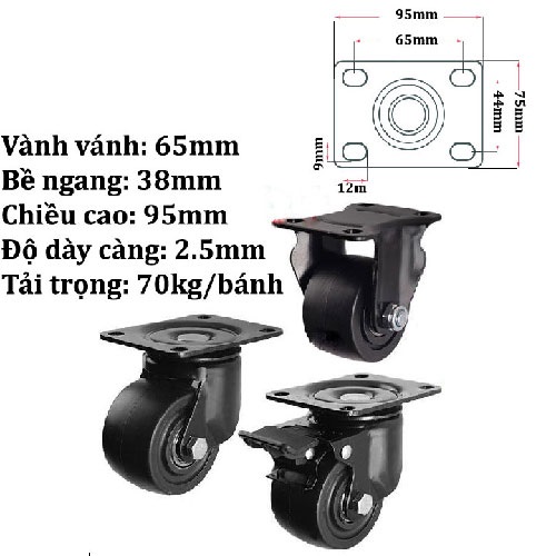BÁNH XE ĐẨY HÀNG SIÊU TẢI 65 ĐẾN 75mm