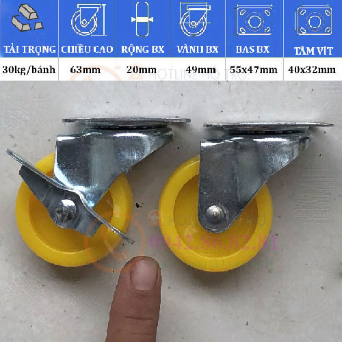 BÁNH XE NHỰA VÀNG 30 ĐẾN 120mm