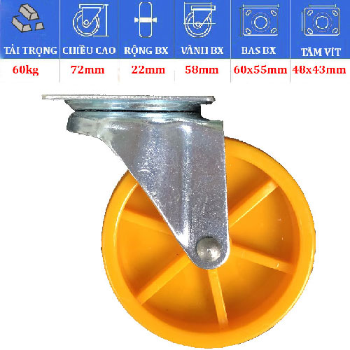 BÁNH XE NHỰA VÀNG 1VB 50, 60, 70, 80mm