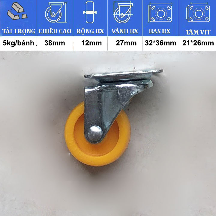 BÁNH XE NHỰA VÀNG 30 ĐẾN 120mm