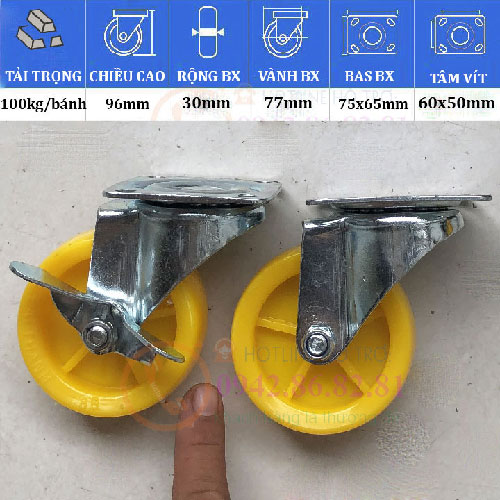 BÁNH XE NHỰA VÀNG 30 ĐẾN 120mm