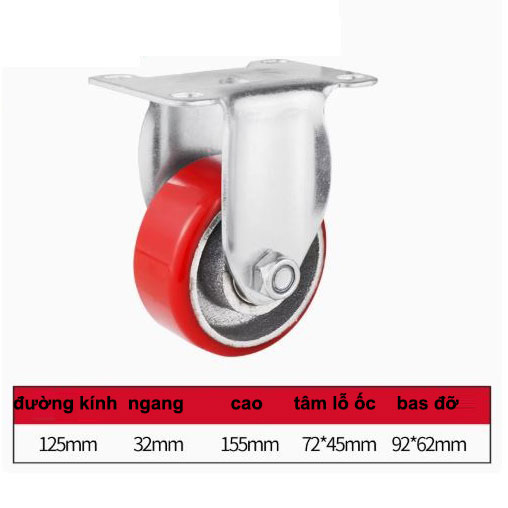 BÁNH XE PU LÕI GANG TẢI TRUNG 75, 100, 125mm