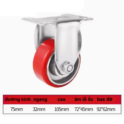 BÁNH XE PU LÕI GANG TẢI TRUNG 75, 100, 125mm