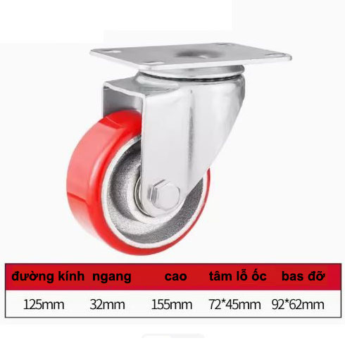 BÁNH XE PU LÕI GANG TẢI TRUNG 75, 100, 125mm