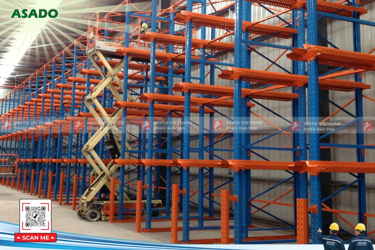 Kệ Drive-in tải trọng 1000 kg/pallet số tầng từ 2-5 tầng