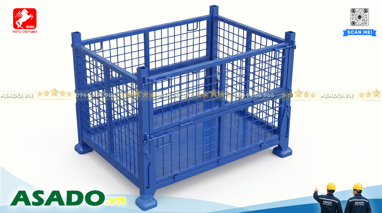 Pallet lưới thép - Gấp gọn - Xếp chồng chứa vật tư linh phụ kiện