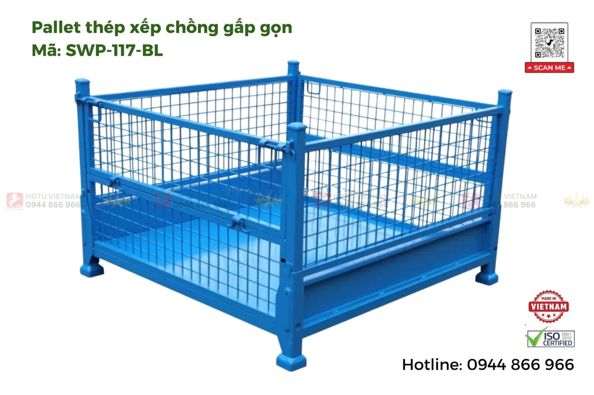 Pallet sắt thép (Pallet Lồng) - Xếp chồng gấp gọn [ Giá cực tốt ]