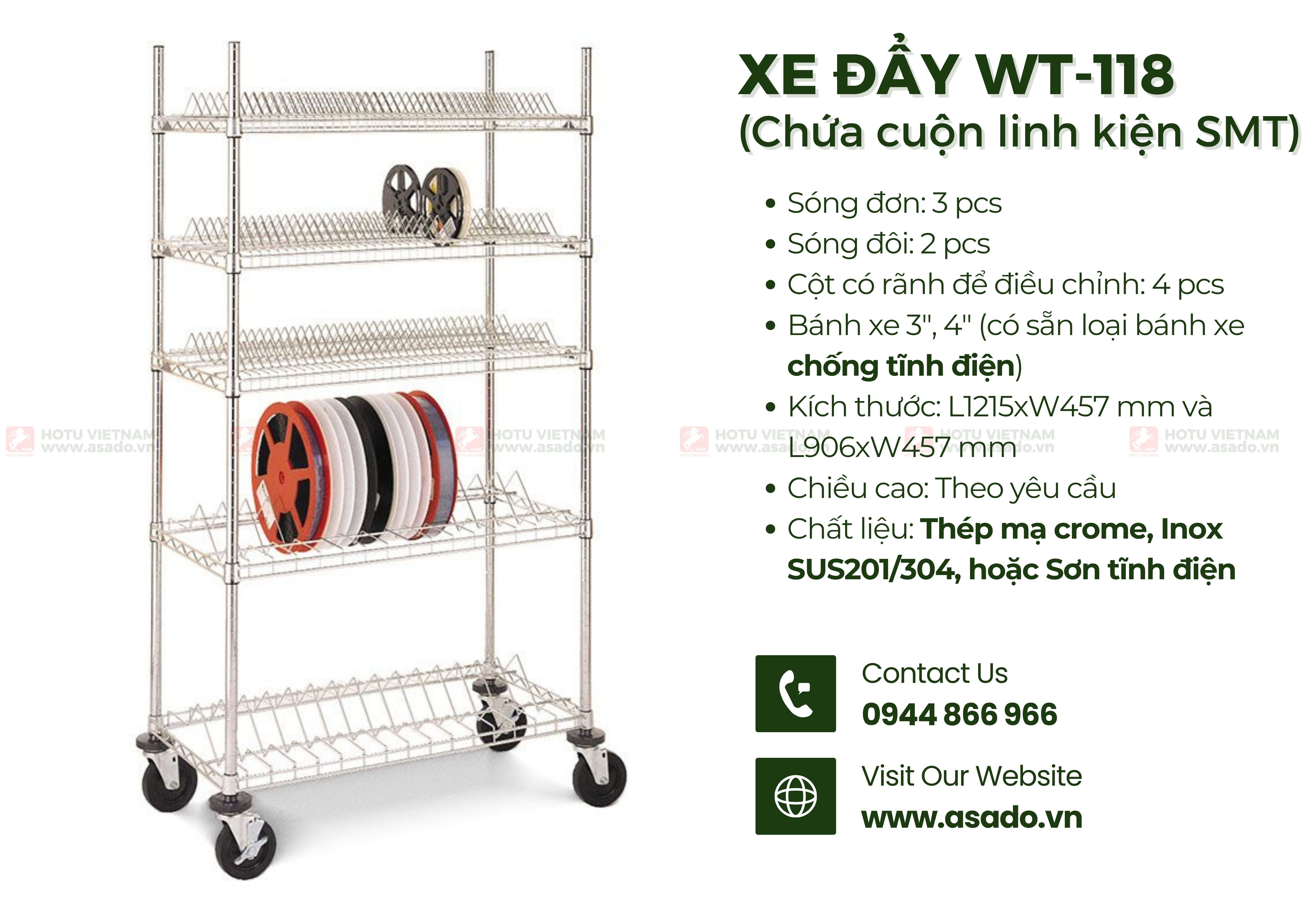 Xe đẩy lưới chứa cuộn linh kiện SMT (WT-118)