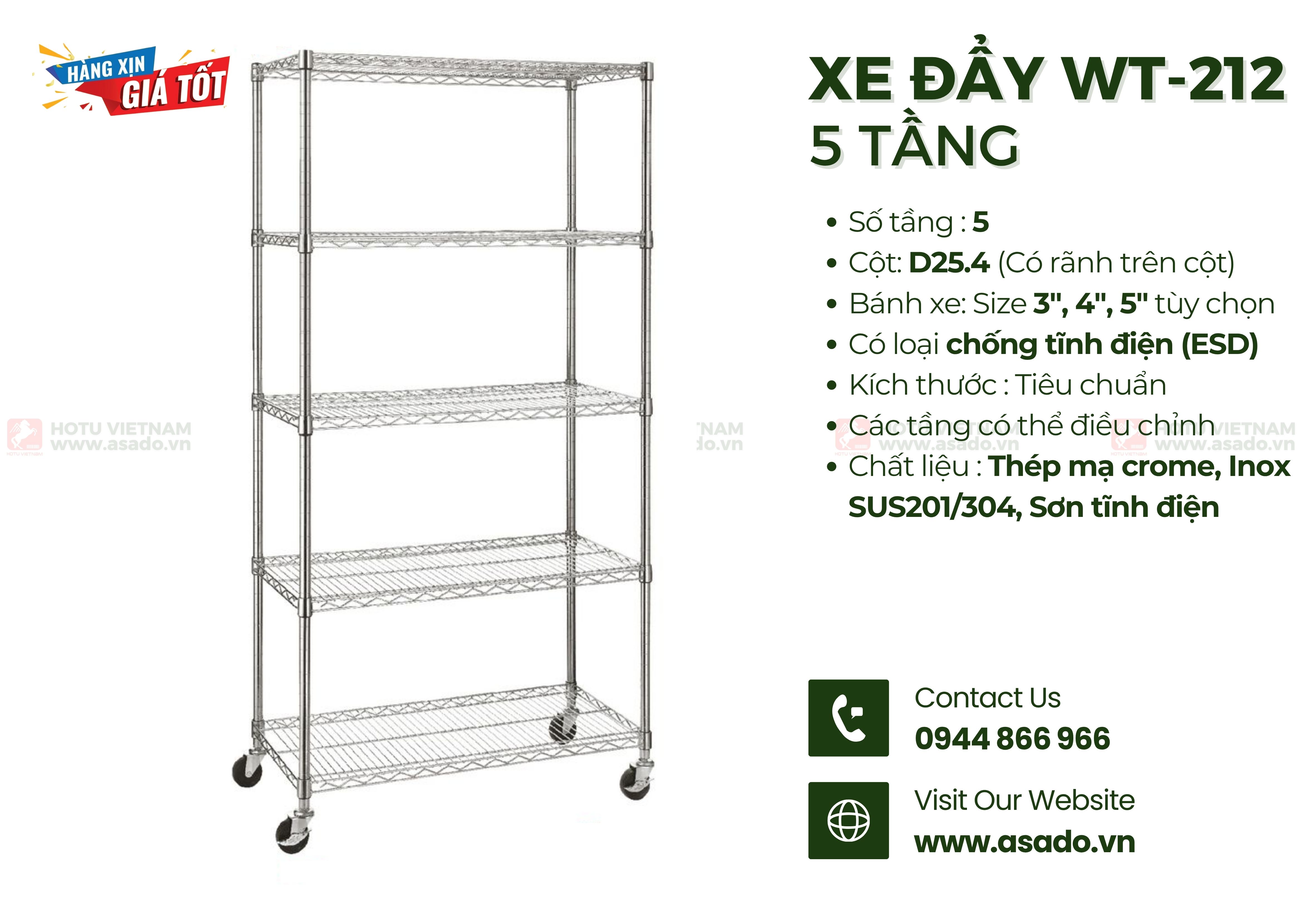 Xe đẩy lưới 5 tầng WT-212