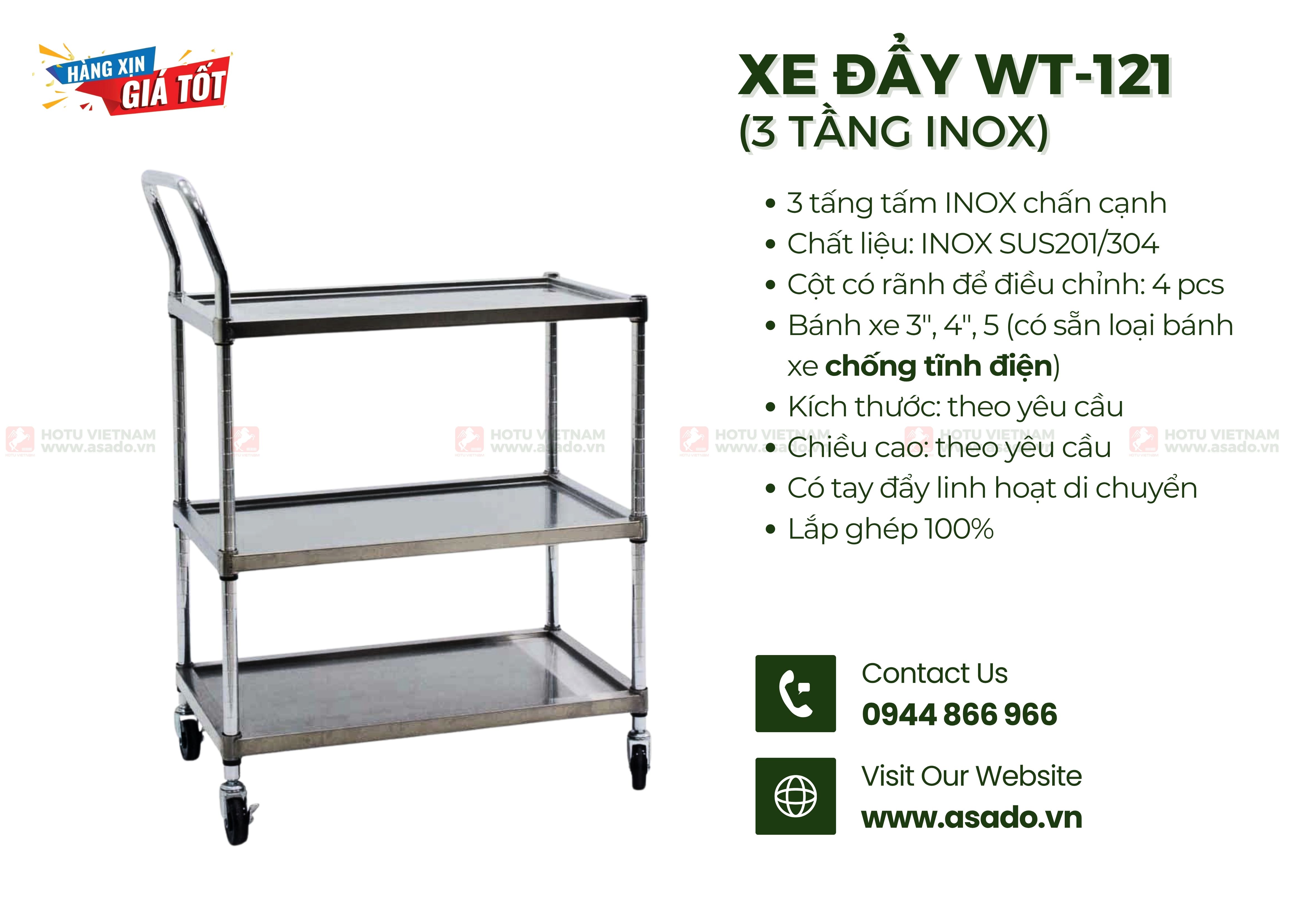 Xe đẩy INOX SUS201/304 lắp ghép WT-121