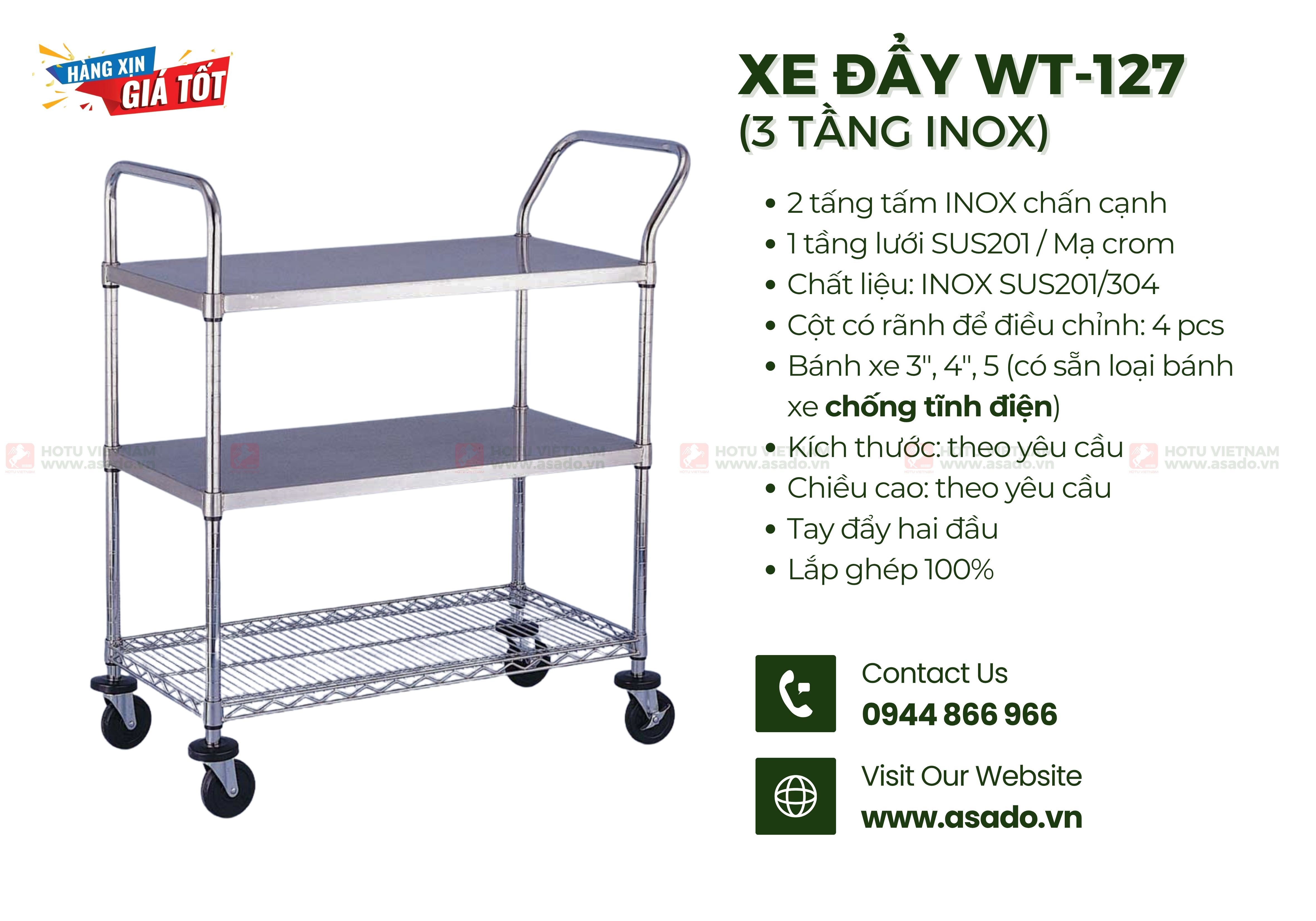 Xe đẩy INOX SUS201/304 lắp ghép WT-127