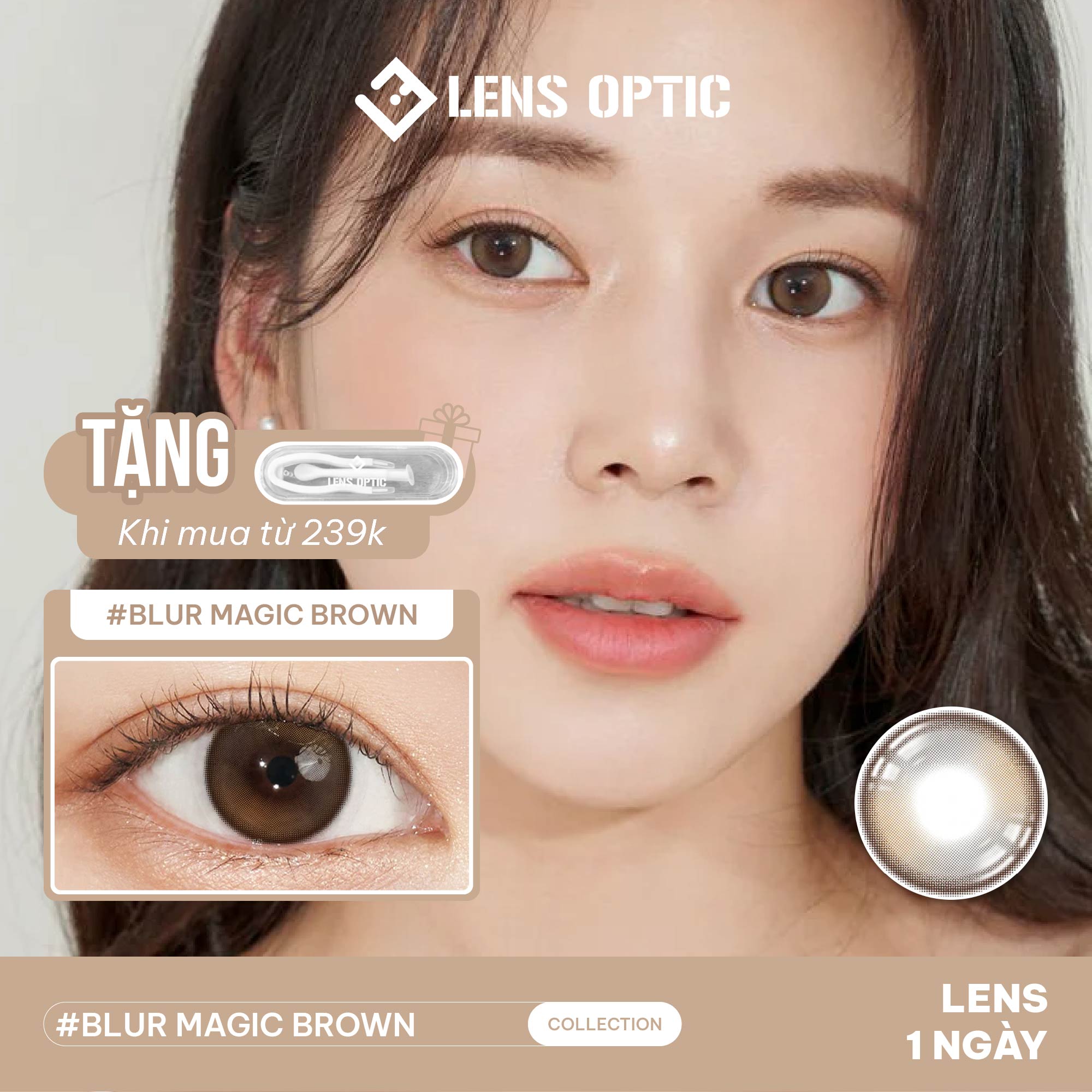 Kính áp tròng LENSGRAPHY 1 ngày Màu Blur magic Brown, lens nâu tự nhiên