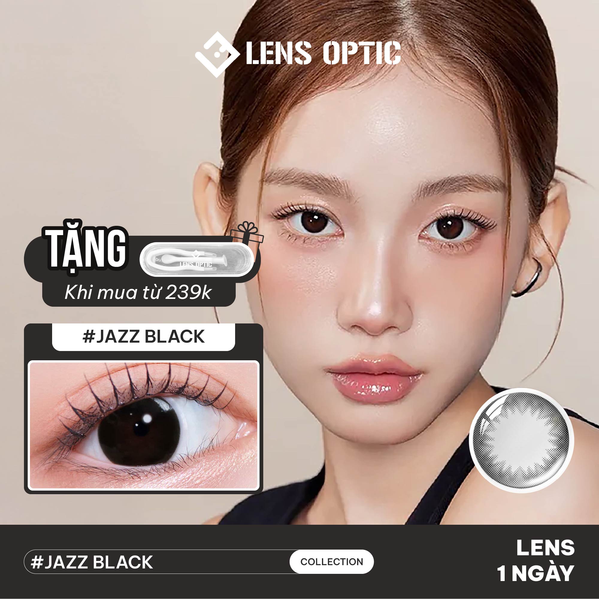 Kính Áp Tròng 1 Ngày Jazz Black Clalen Iris – Lens Màu Đen Có Độ Cận