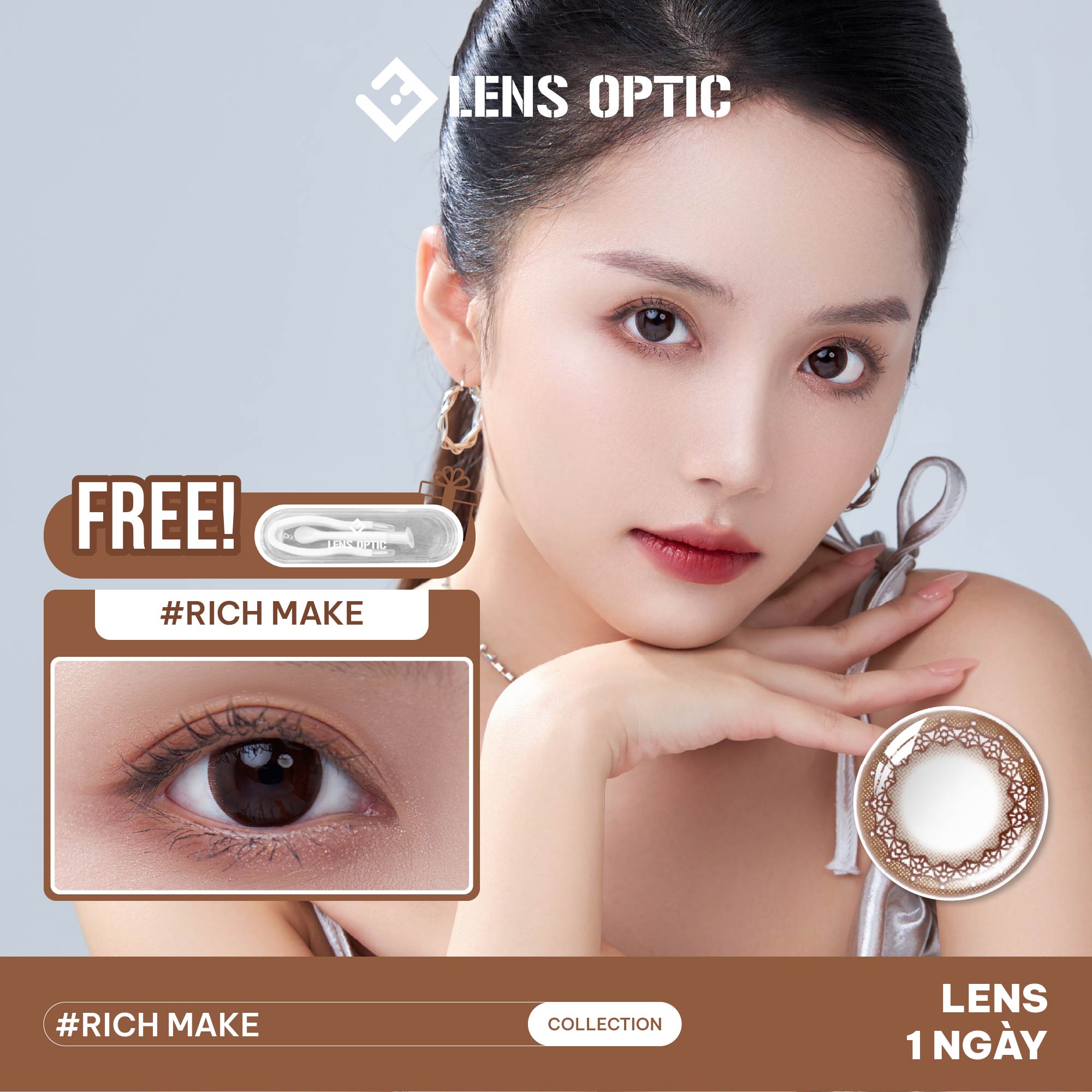 Kính áp tròng SEED 1 ngày màu Rich Make, lens SEED Eye Coffret 1 day UV (1 hộp)