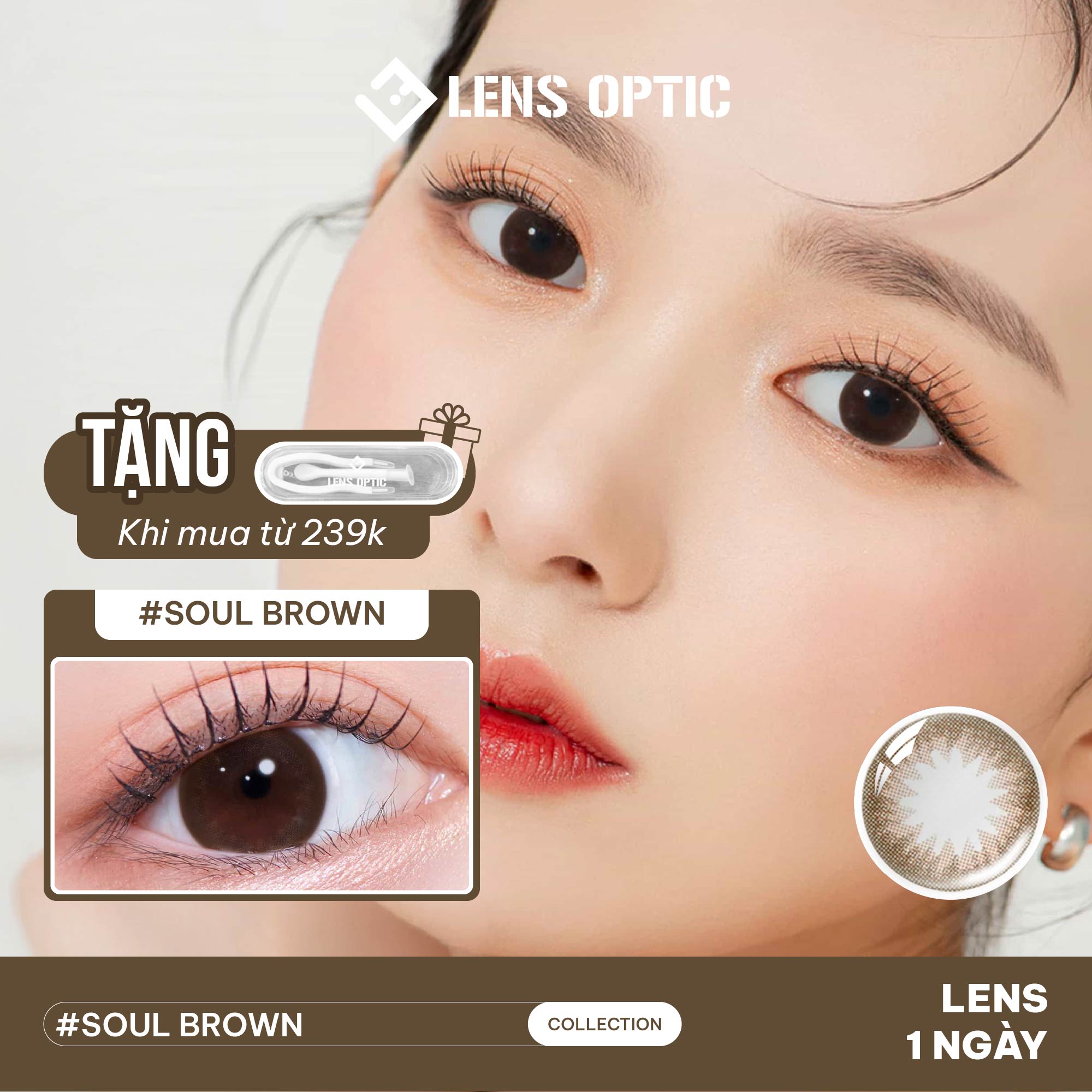 KÍNH ÁP TRÒNG 1 NGÀY SOUL BROWN CLALEN IRIS – Lens Nâu Tự Nhiên Cho Mắt Cận