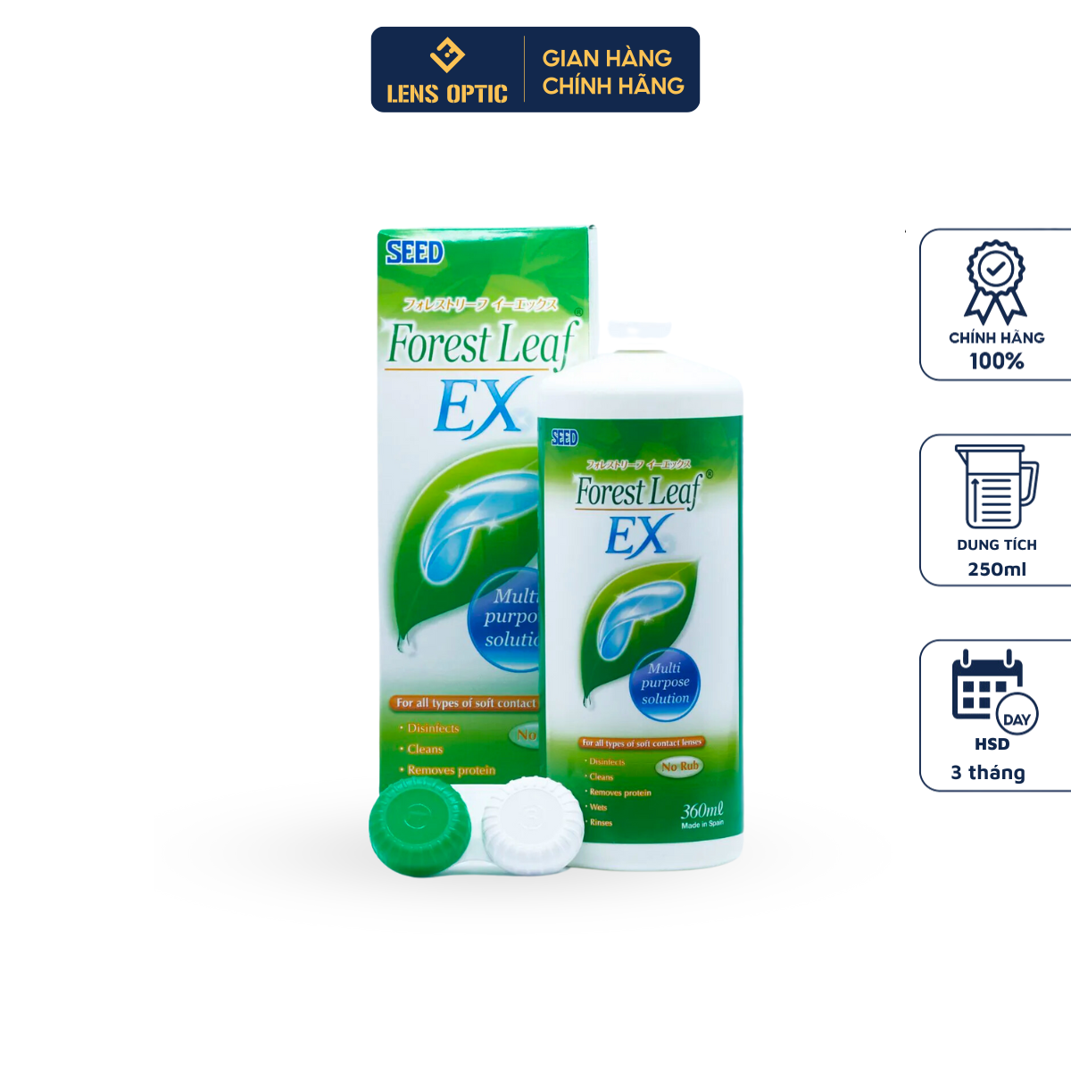 Nước ngâm kính áp tròng Forest Leaf EX 360 ml, nước rửa lens cho mắt khô và nhạy cảm- Lens Optic