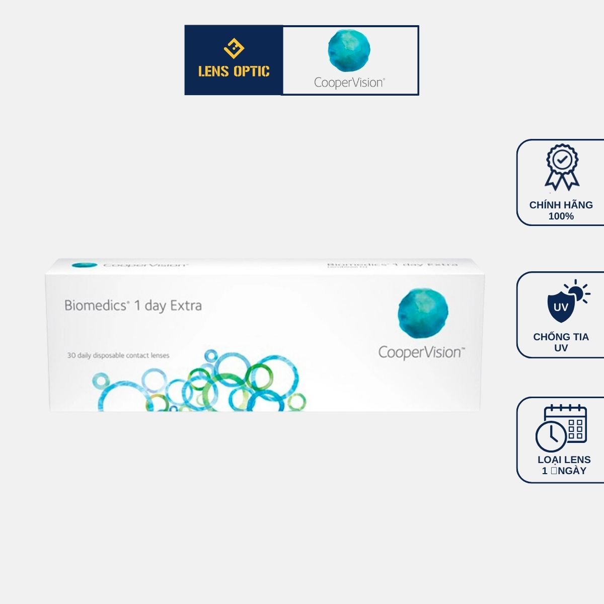 [30 Lens] Kính áp tròng trong suốt Biomedics 1day Extra, lens không màu có độ -0.50>-10.00-Lens Optic